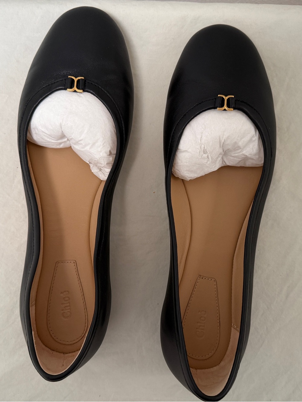 Chloé Marcie Round Toe Ballerina Flats Black Leather Size 40 NWT Box Dust Bag - Picture 3 of 14